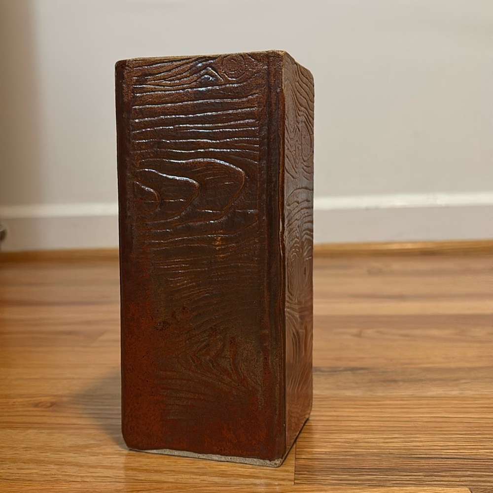 7.5” Rectangular ceramic vase, ohata kaki glaze